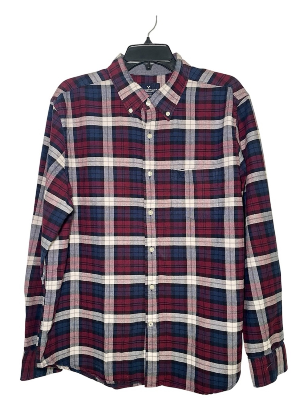 American Eagle Men's Plaid Button Down Long Sleeve Shirt Red Blue XL EUC